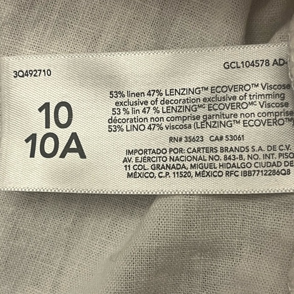 OSHKOSH Girl’s Cream Top Linen Puff Sleeve Smocked Large - Picture 4 of 5